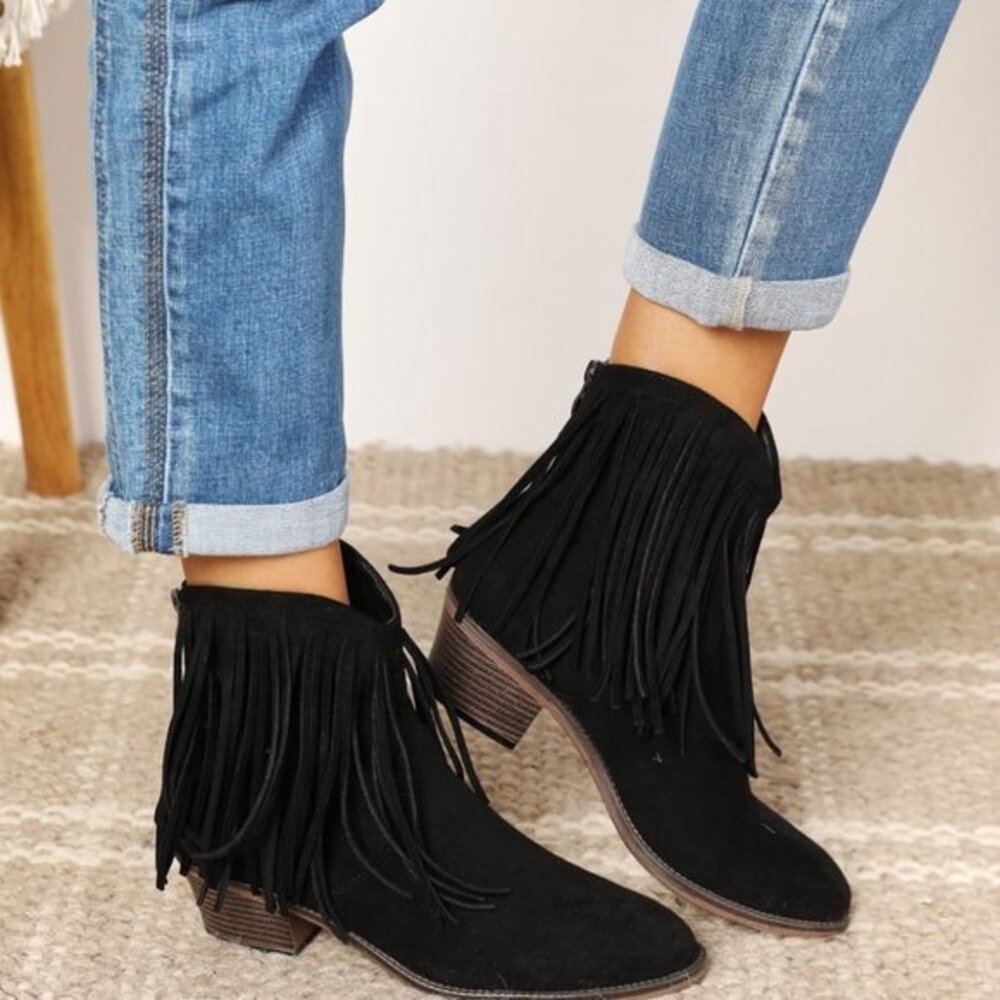 Women's Fringe Cowboy Western Ankle Boots  Legend